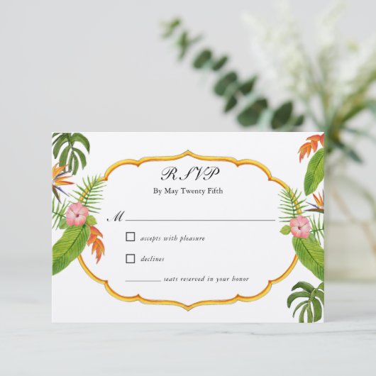 Tropische Florals Wedding RSVP (Staand voorkant)