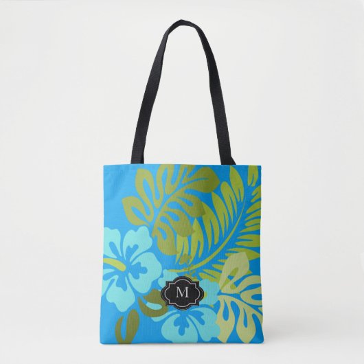 Tropische floran Hawaiian Hibiscus monogram strand Tote Bag (Voorkant)