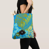 Tropische floran Hawaiian Hibiscus monogram strand Tote Bag (Dichtbij)