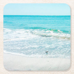 Tropische Florida Beach Sand Ocean Waves Sandpiper Kartonnen Onderzetters
