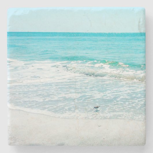 Tropische Florida Beach Sand Ocean Waves Sandpiper Stenen Onderzetter (Voorkant)