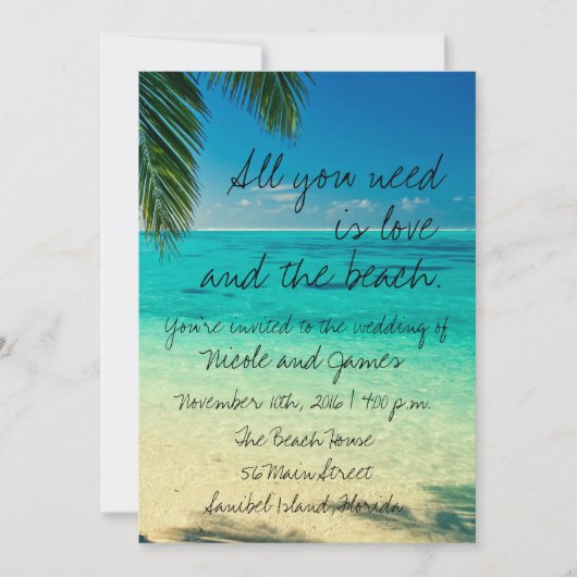 Tropische Florida Beach Wedding Invite Kaart (Voorkant)