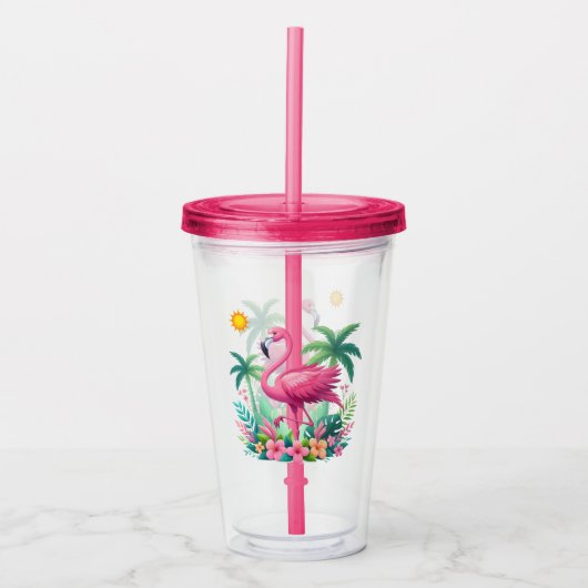 Tropische/Florida roze flamingo Acryl Drinkbeker (Voorkant)