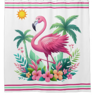 Tropische/Florida roze flamingo Douchegordijn
