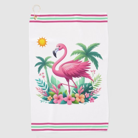 Tropische/Florida roze flamingo Golfhanddoek (Voorkant)