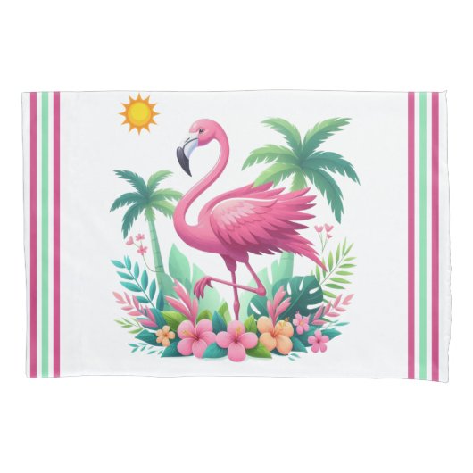 Tropische/Florida roze flamingo Kussensloop (Voorkant)