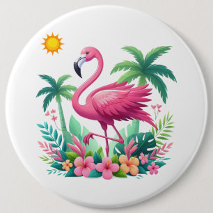 Tropische/Florida roze flamingo Ronde Button 6,0 Cm