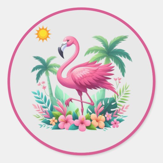 Tropische/Florida roze flamingo Ronde Sticker (Voorkant)
