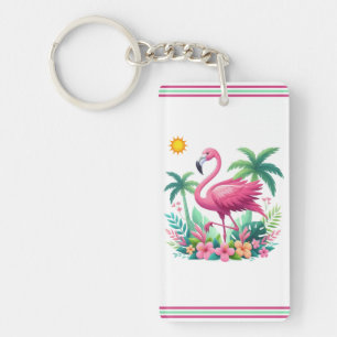 Tropische/Florida roze flamingo Sleutelhanger