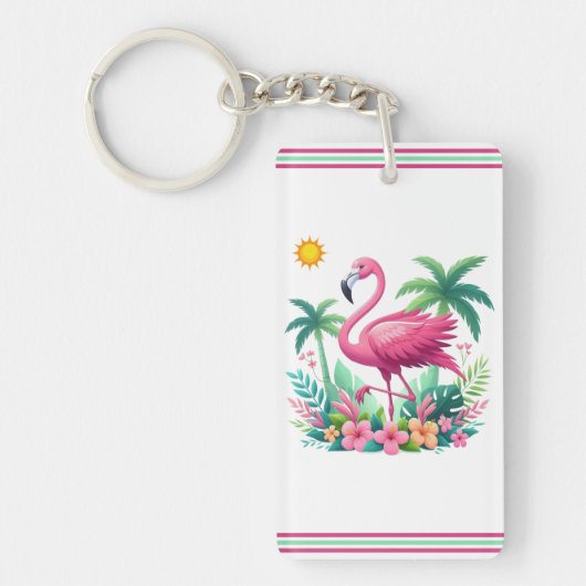 Tropische/Florida roze flamingo Sleutelhanger (Voorkant)