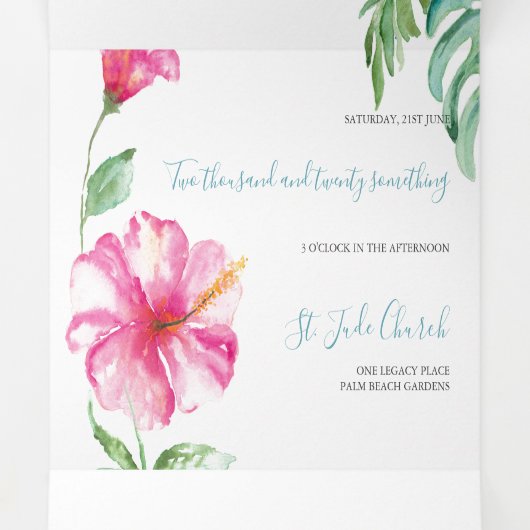 Tropische Florida Weddenschap in één keer Drieluik Uitnodiging (Binnenkant midden)