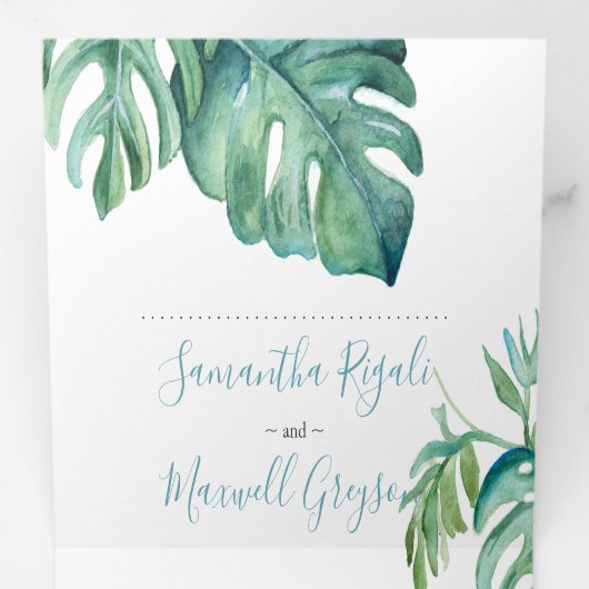 Tropische Florida Weddenschap in één keer Drieluik Uitnodiging (Binnenzijde eerst)