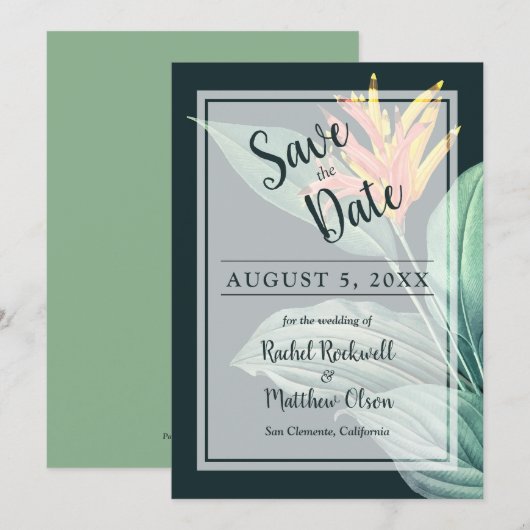Tropische Flower Elegant Wedding Save the Date (Voorkant / Achterkant)
