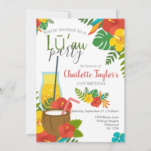 Tropische Flower Luau Party Kaart (Voorkant)