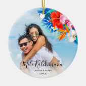 Tropische flower Mele Kalikimaka kerstfoto Keramisch Ornament (Voorkant)