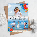 Tropische Flower Mele Kalikimaka Kerstmis 2 Foto Feestdagenkaart<br><div class="desc">Mele Kalikimaka kerstfotokaart met levendige,  kleurrijke bloemen,  twee foto's van uw keuze,  een kalligrafiescript-typografie en uw namen.</div>