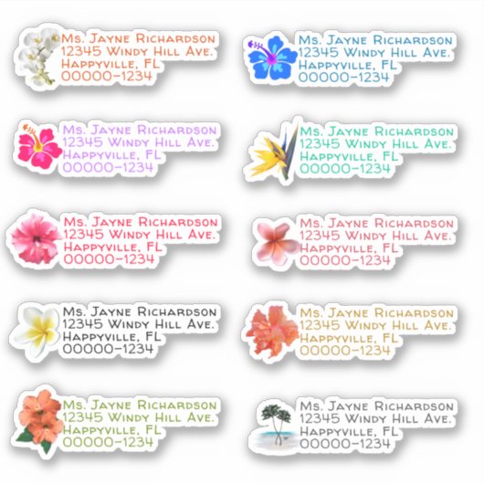 Tropische Flowers Shaped Return Address Stickers (Voorkant)