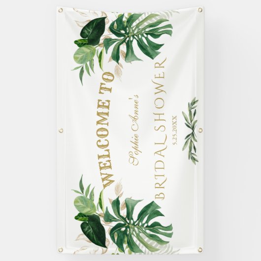 Tropische Foliage Gold Cross Baptisme Welkom Sign Spandoek (Verticaal)