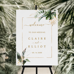 Tropische Foliage Gold en groene bruiloft Welkomst Poster