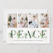 Tropische Foliage & Gold PEACE-fotocollage-mas Feestdagenkaart (Voorkant)