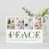 Tropische Foliage & Gold PEACE-fotocollage-mas Feestdagenkaart (Staand voorkant)