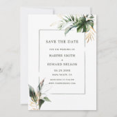 Tropische Foliage Green & Gold Photo Wedding Save The Date (Achterkant)