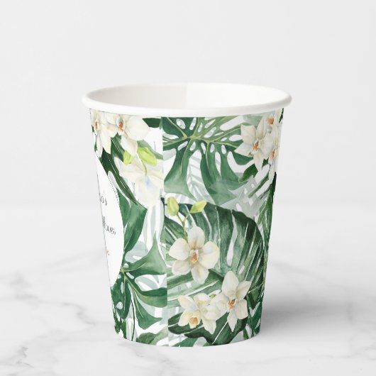 Tropische Foliage Green White Wedding Shower Party Papieren Bekers (Links)