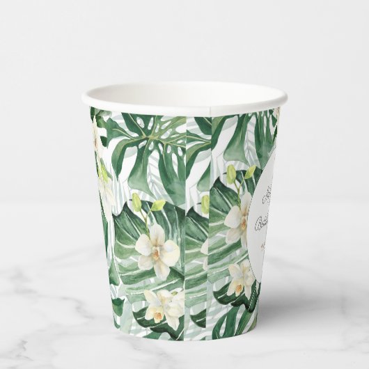 Tropische Foliage Green White Wedding Shower Party Papieren Bekers (Rechts)