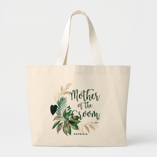 Tropische Foliage Green Wreath Moeder van de Groom Grote Tote Bag (Voorkant)
