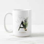 Tropische foliage Monogram Letter "A" op maat Koffiemok (Links)