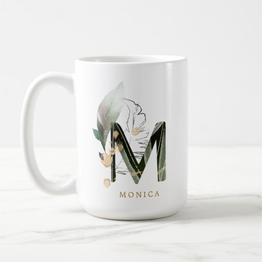 Tropische foliage Monogram Letter "M" Personeelskl Koffiemok (Links)