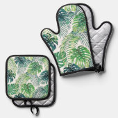 Tropische foliage ontwerp Oven Mitt & Pothouder Se Ovenwant & Pannenlap Set (Voorkant / Achterkant)