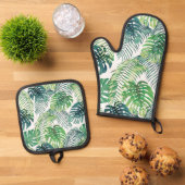Tropische foliage ontwerp Oven Mitt & Pothouder Se Ovenwant & Pannenlap Set (Top down)