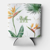 Tropische foliage Palm Monogram Script Gold White Blikjeskoeler (Voorkant)