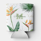 Tropische foliage Palm Monogram Script Gold White Blikjeskoeler (Achterkant)