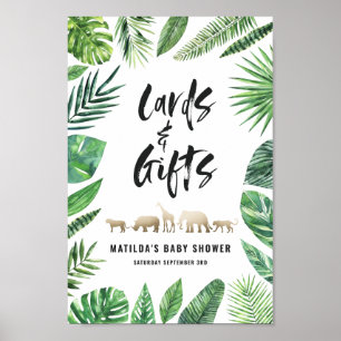 Tropische foliën + gouden dierenkaarten en geschen poster
