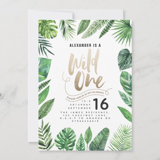 Tropische foliën + goudschrift op één verjaardag (Voorkant)