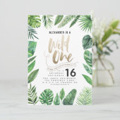 Tropische foliën + goudschrift op één verjaardag (Staand voorkant)