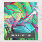 Tropische foliën waterverf florale kunstwijn etike wijn etiket (Enkel label)