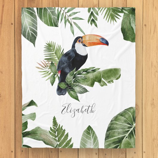 Tropische Forest Cute Toucan Persoonlijke naam Fleece Deken