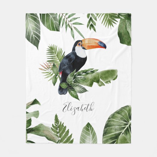 Tropische Forest Cute Toucan Persoonlijke naam Fleece Deken (Voorkant)