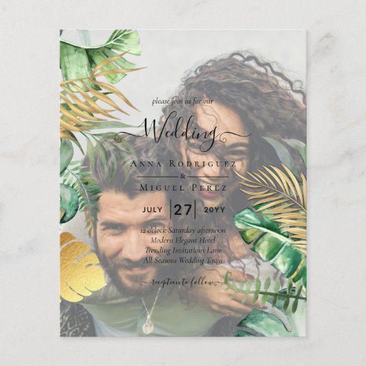 Tropische FOTO OVERLAY All-in-1 QR Code Bruiloft Flyer (Voorkant)