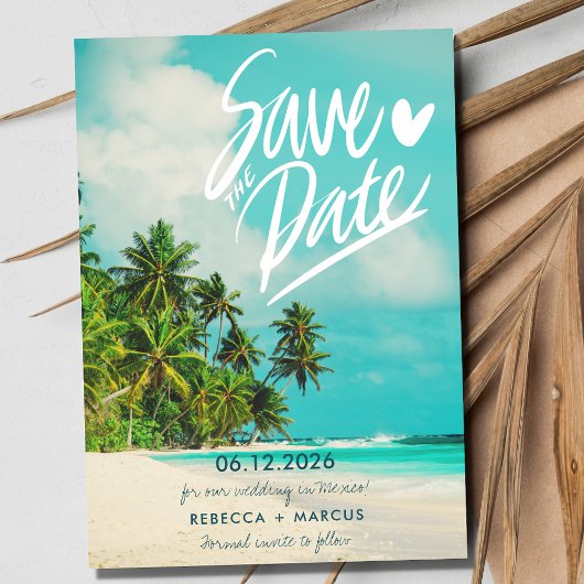 Tropische foto Strand Bestemming Bruiloft Save The Date