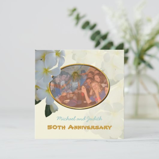 Tropische fotoaankondiging met Plumeria Lei Aankondiging (Staand voorkant)