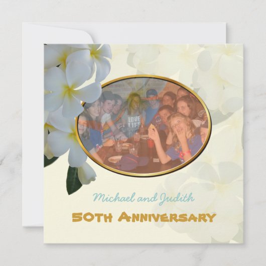 Tropische fotoaankondiging met Plumeria Lei Aankondiging (Voorkant)