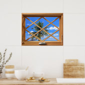 Tropische fout kokokosnoot, faux-vensterverlichtin poster (Keuken)