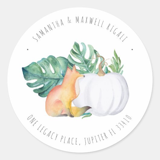Tropische fox en White Pumpkin Return Address Ronde Sticker (Voorkant)
