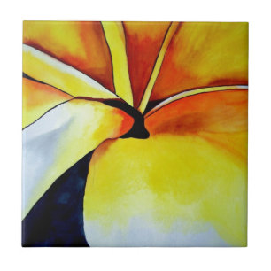Tropische Frangipani-bloem watercolor abstracte ku Tegeltje