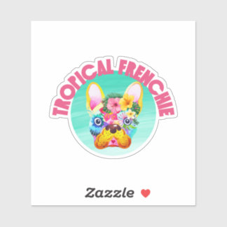 Tropische Franse Bulldog, helder en kleurrijk Sticker