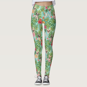 Tropische Franse Bulldog Strandstemming Leggings
